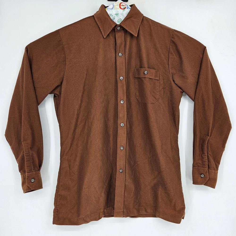 Vintage JC Penney Shirt Mens Medium Button Up Brown‎ Long Sleeve Sportswear